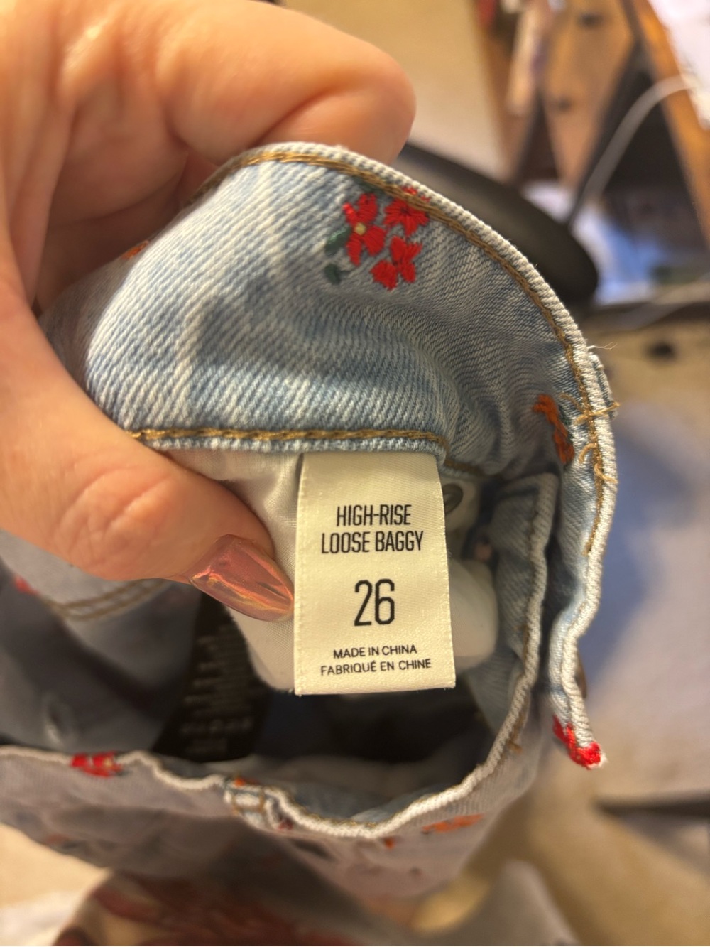 BDG Light Blue Denim Bootcut Jeans with Red & Orange Floral Embroidery - Picture 4 of 6